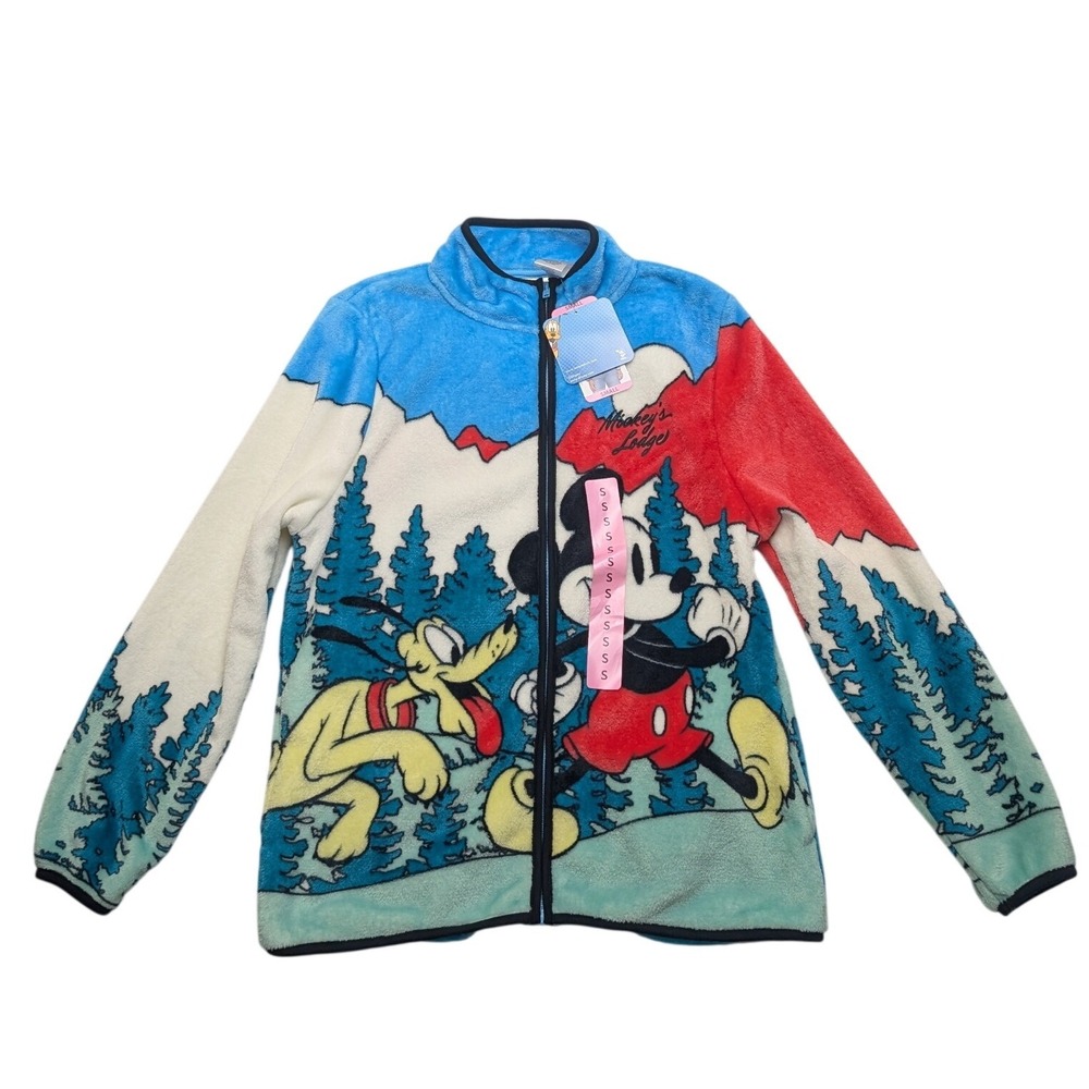 NWT Disney Mickey Mouse Pluto Fleece Jacket Womens Small Blue Mickey's Lodge Zip